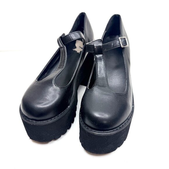Mary Jane T Strap Gothic Whimsigoth Grundge Punk Academia Platform Heels 9 Black - Picture 1 of 9